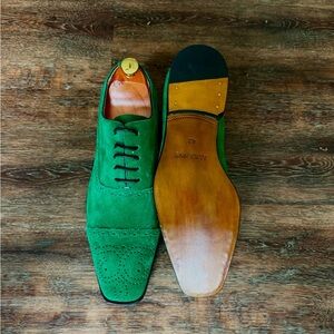 Green Suede Captoe Brogue .  One of a kind  handmade in the MGÜL factory